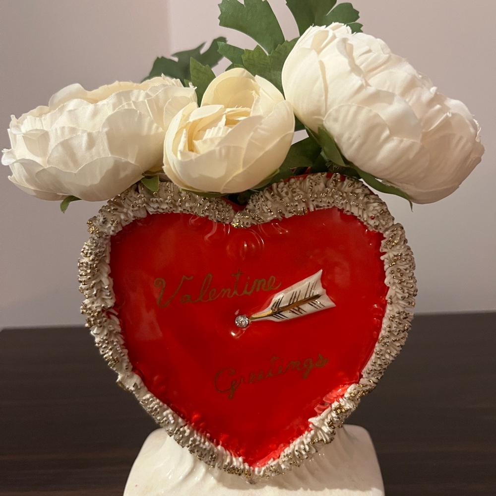 Vintage Napco "To My Valentine" Spaghetti Heart Ceramic Planter